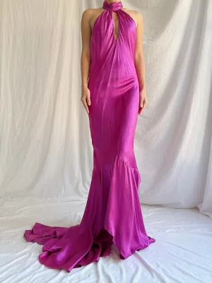 Vintage Silk Halter Gown - M/L