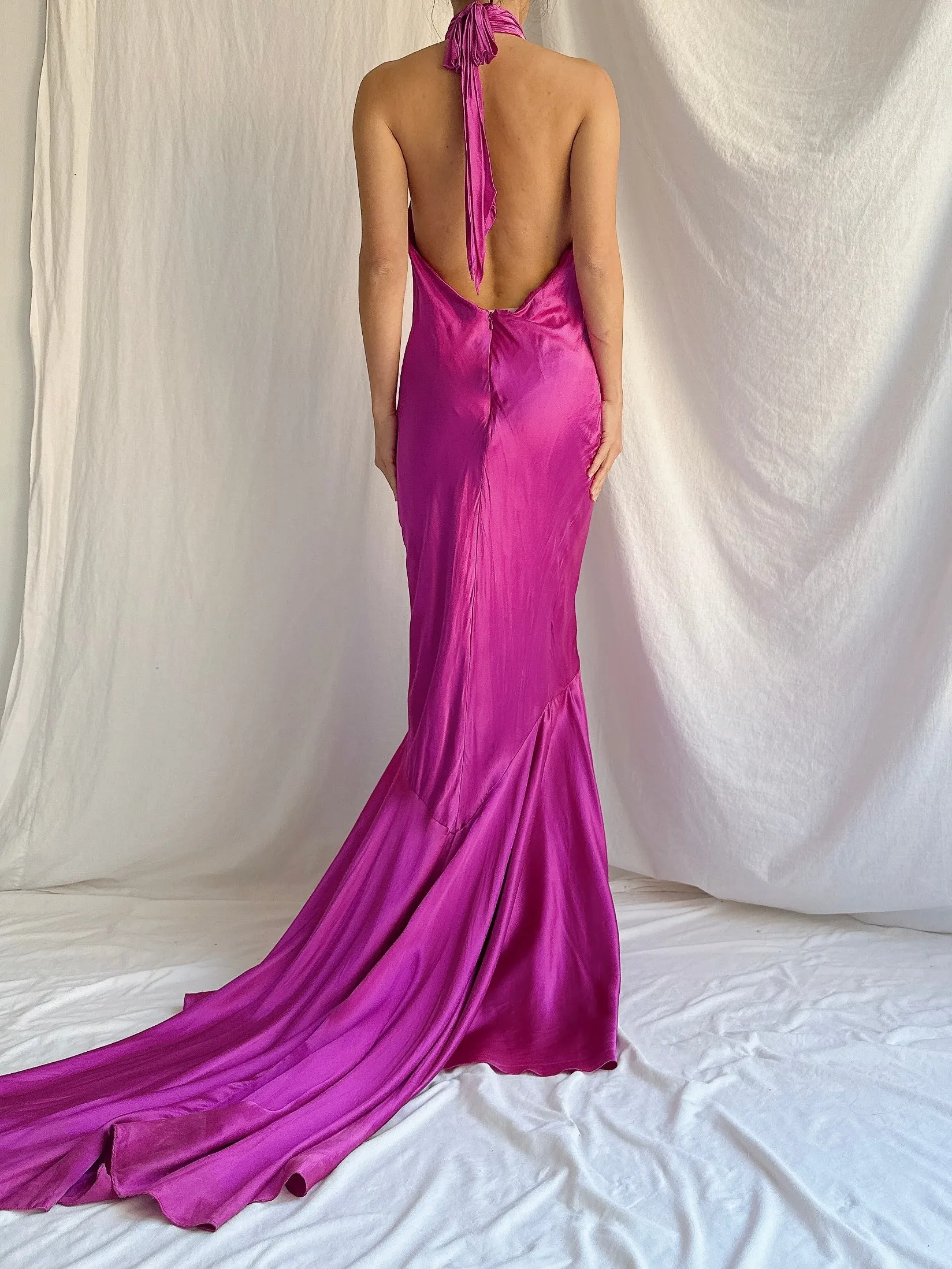 Vintage Silk Halter Gown - M/L
