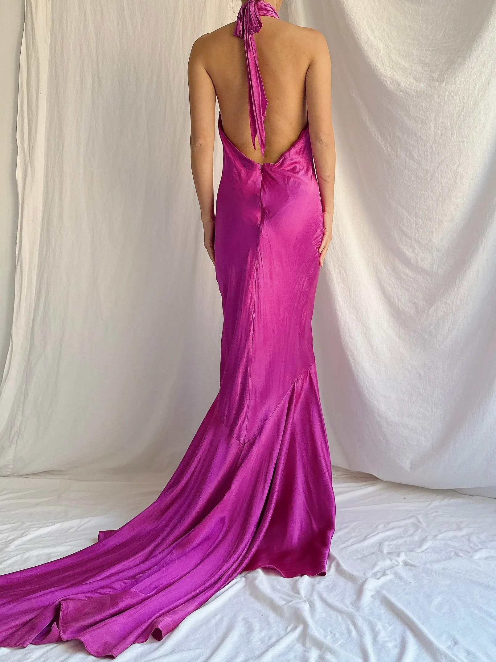 Vintage Silk Halter Gown - M/L