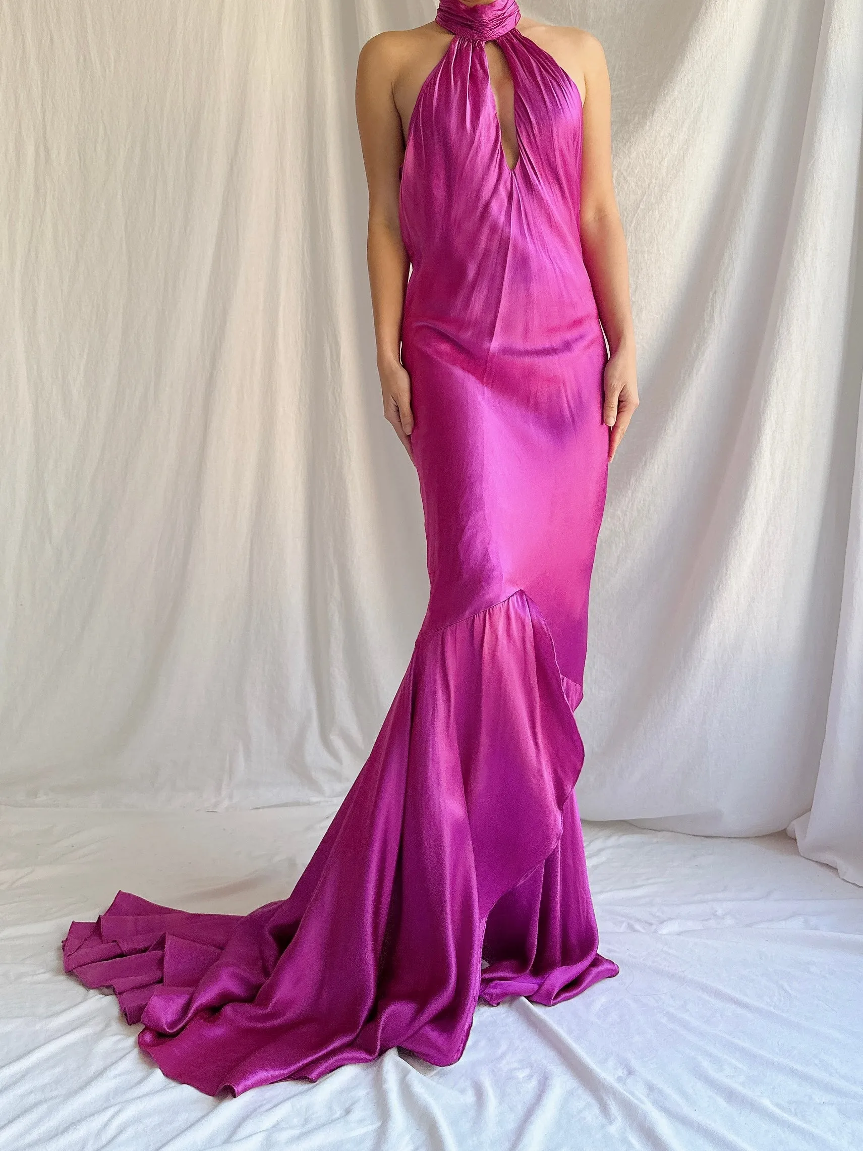 Vintage Silk Halter Gown - M/L