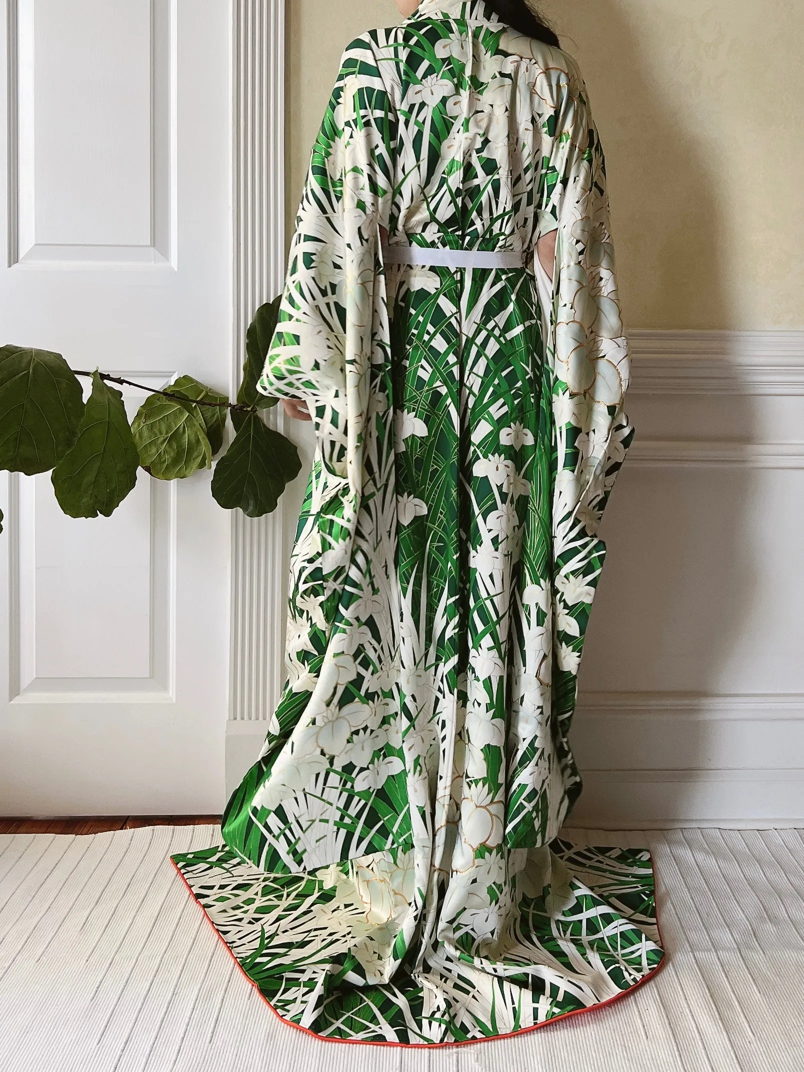 Vintage Silk Iris Painted Kimono - OSFM