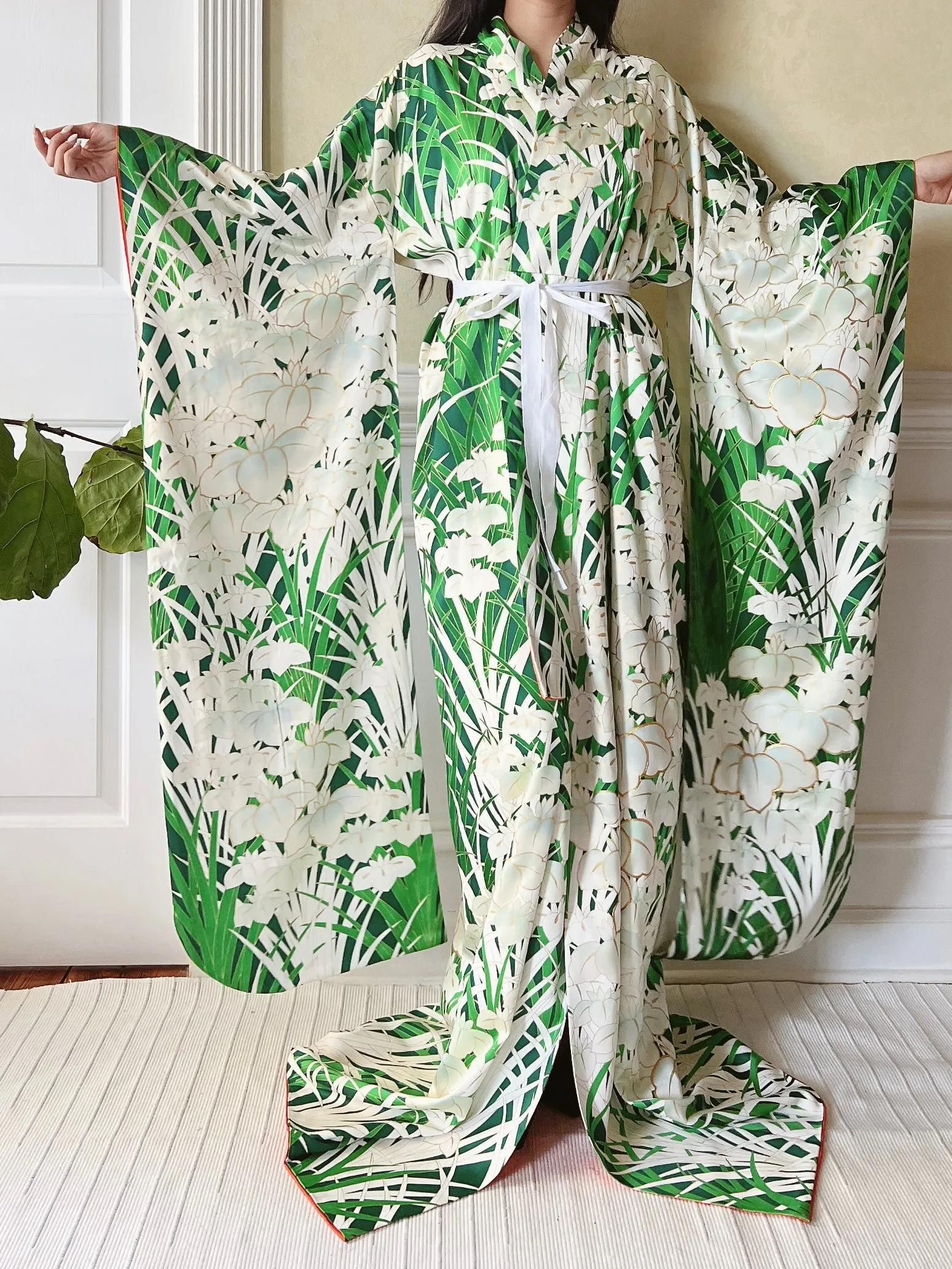 Vintage Silk Iris Painted Kimono - OSFM