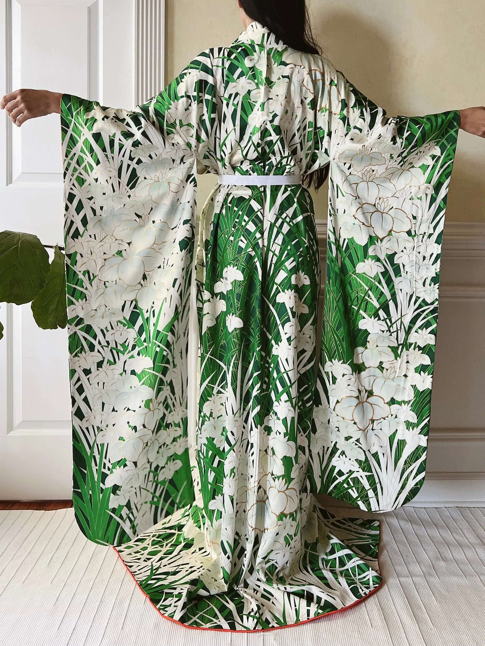 Vintage Silk Iris Painted Kimono - OSFM