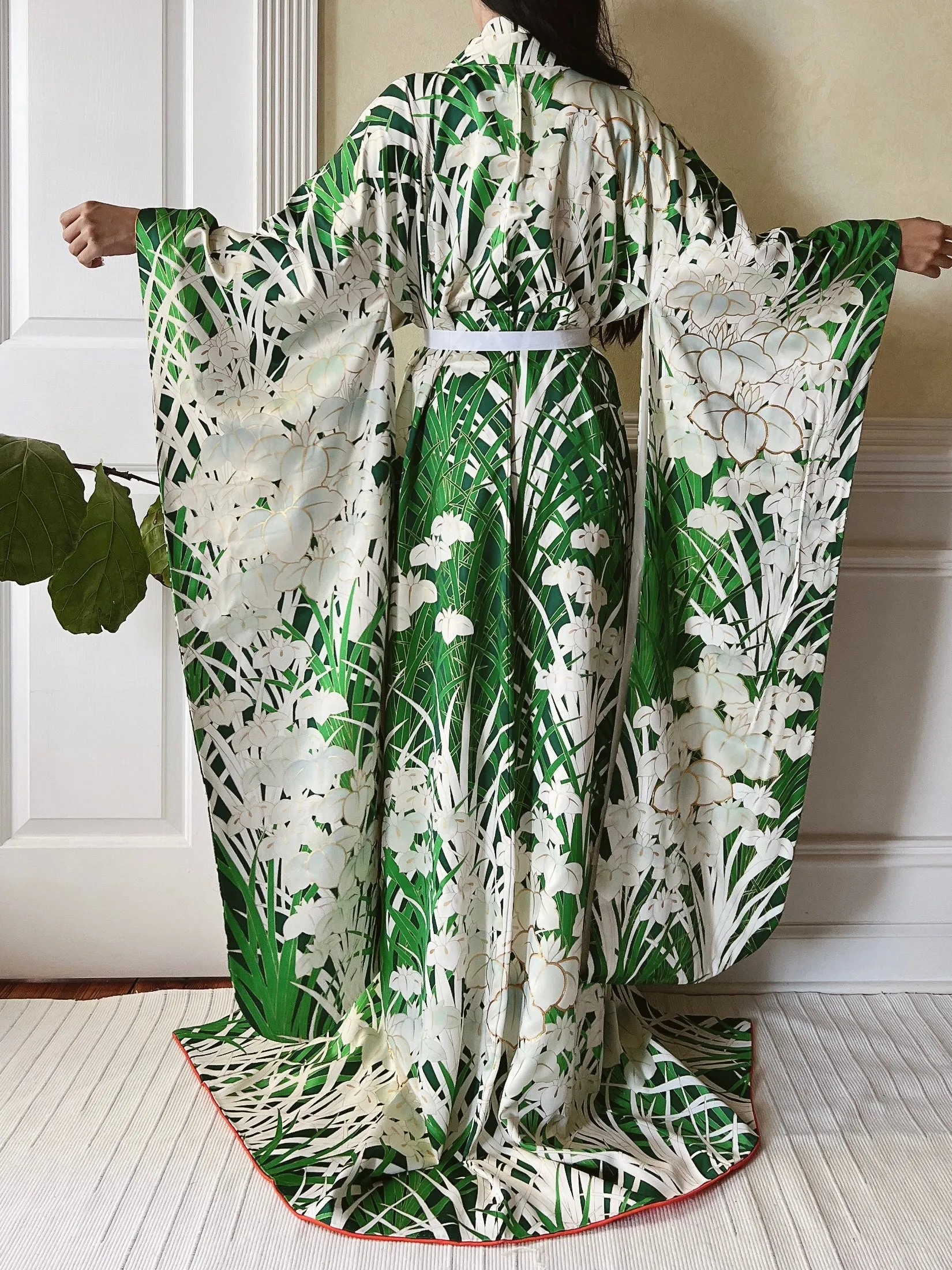 Vintage Silk Iris Painted Kimono - OSFM