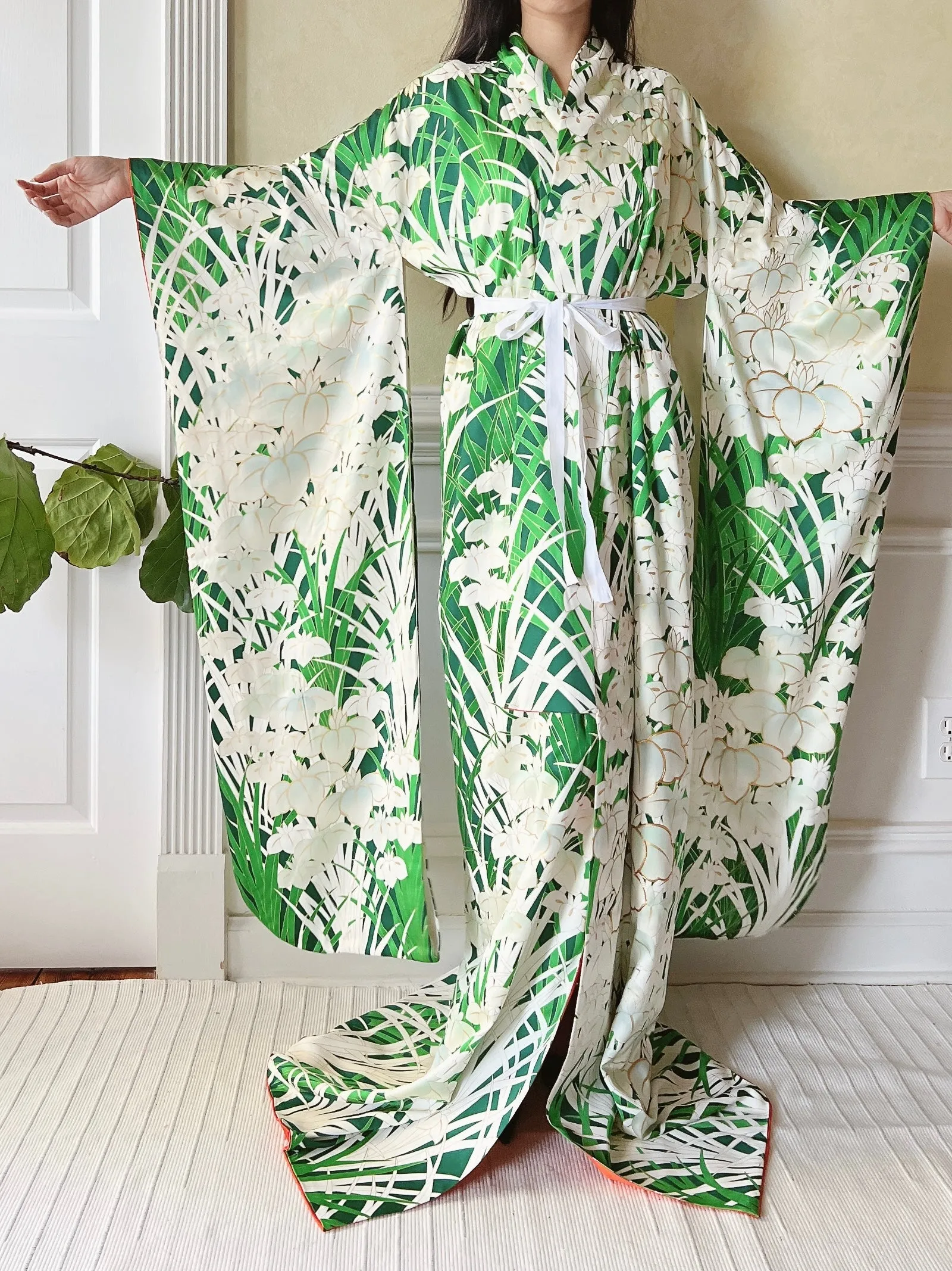 Vintage Silk Iris Painted Kimono - OSFM
