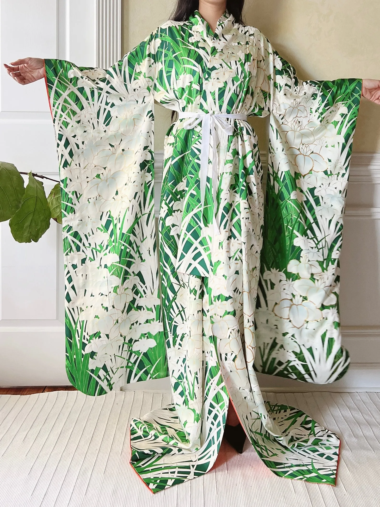 Vintage Silk Iris Painted Kimono - OSFM