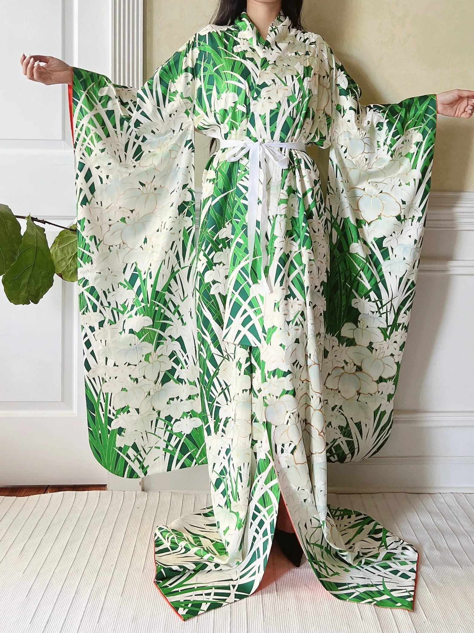 Vintage Silk Iris Painted Kimono - OSFM
