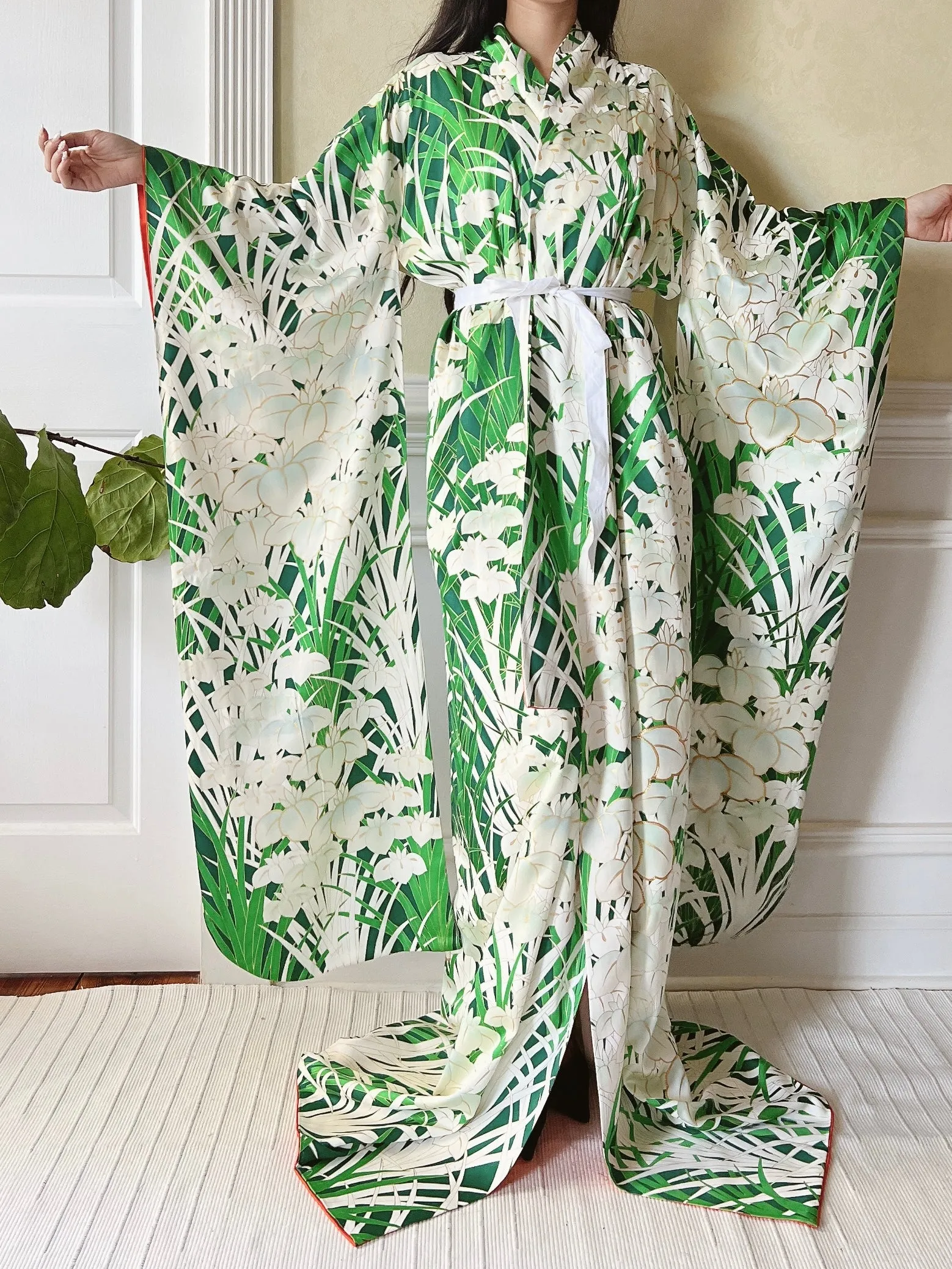 Vintage Silk Iris Painted Kimono - OSFM