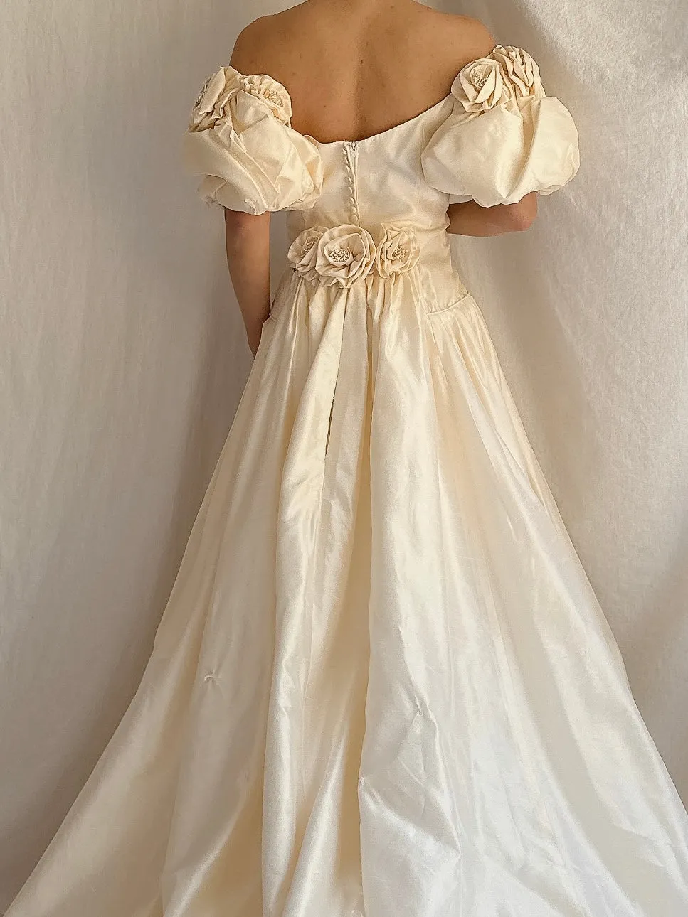 Vintage Silk Puff Sleeve Gown - M/L