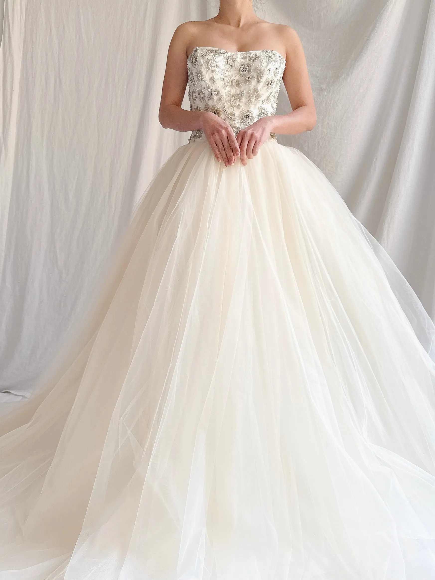 Vintage Strapless Tulle Gown - S