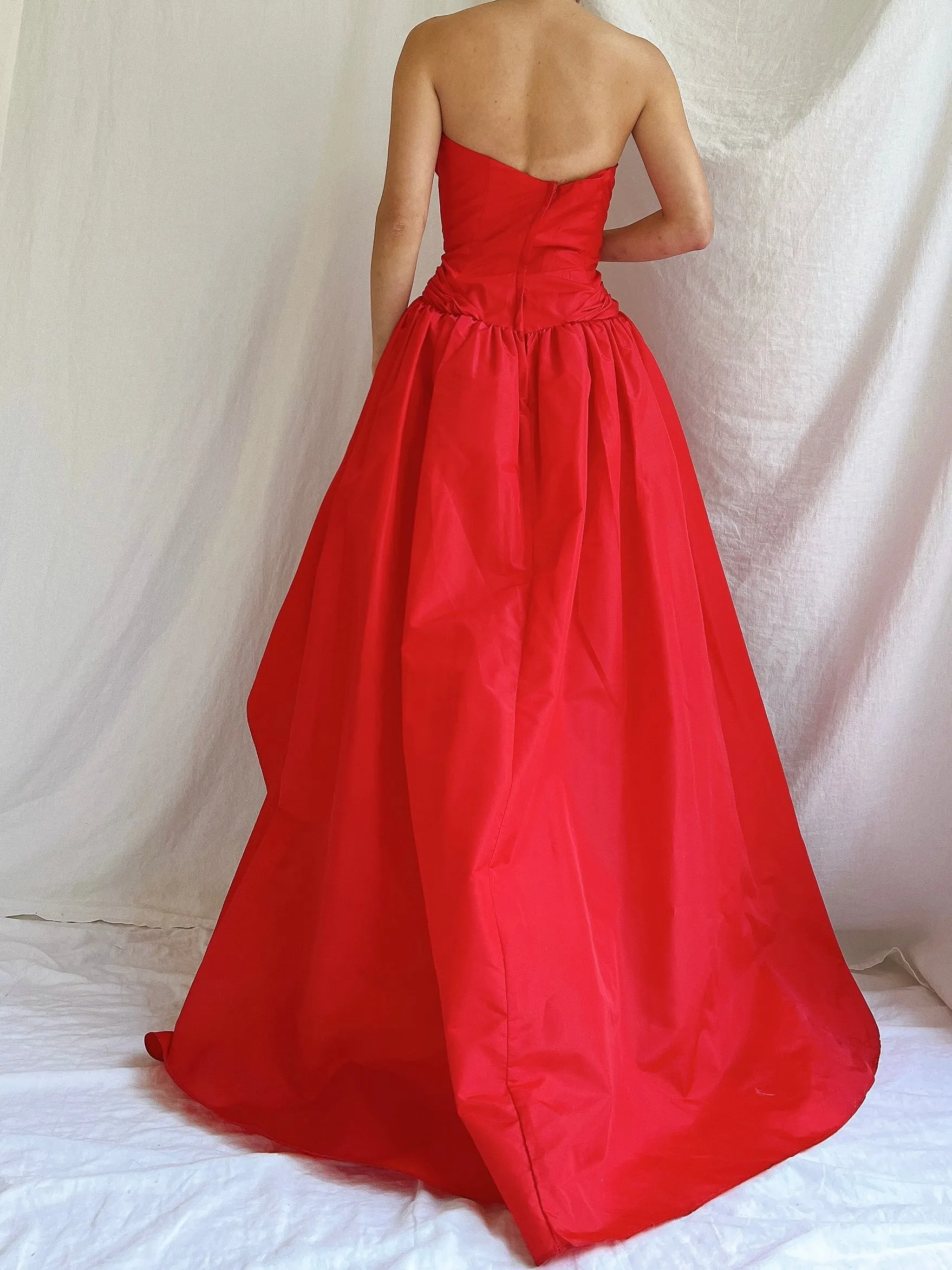 Vintage Victor Costa Rose Red Pleated Column Gown - M