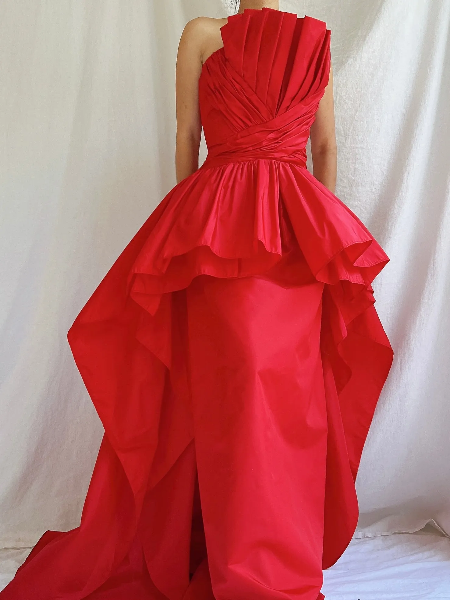 Vintage Victor Costa Rose Red Pleated Column Gown - M