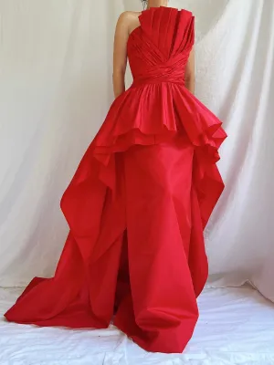 Vintage Victor Costa Rose Red Pleated Column Gown - M