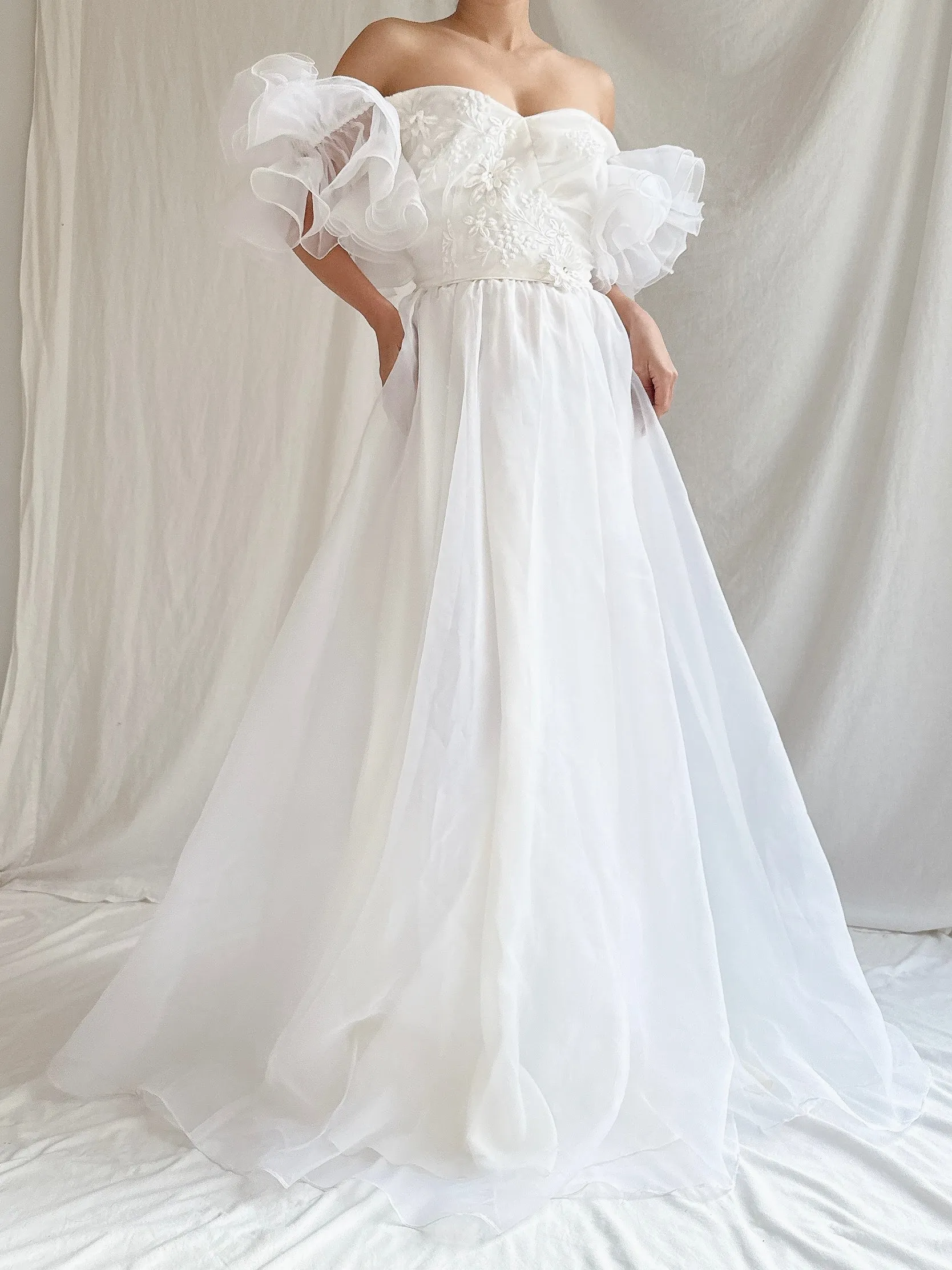 Vintage Voile Off-the-Shoulder Gown - XS