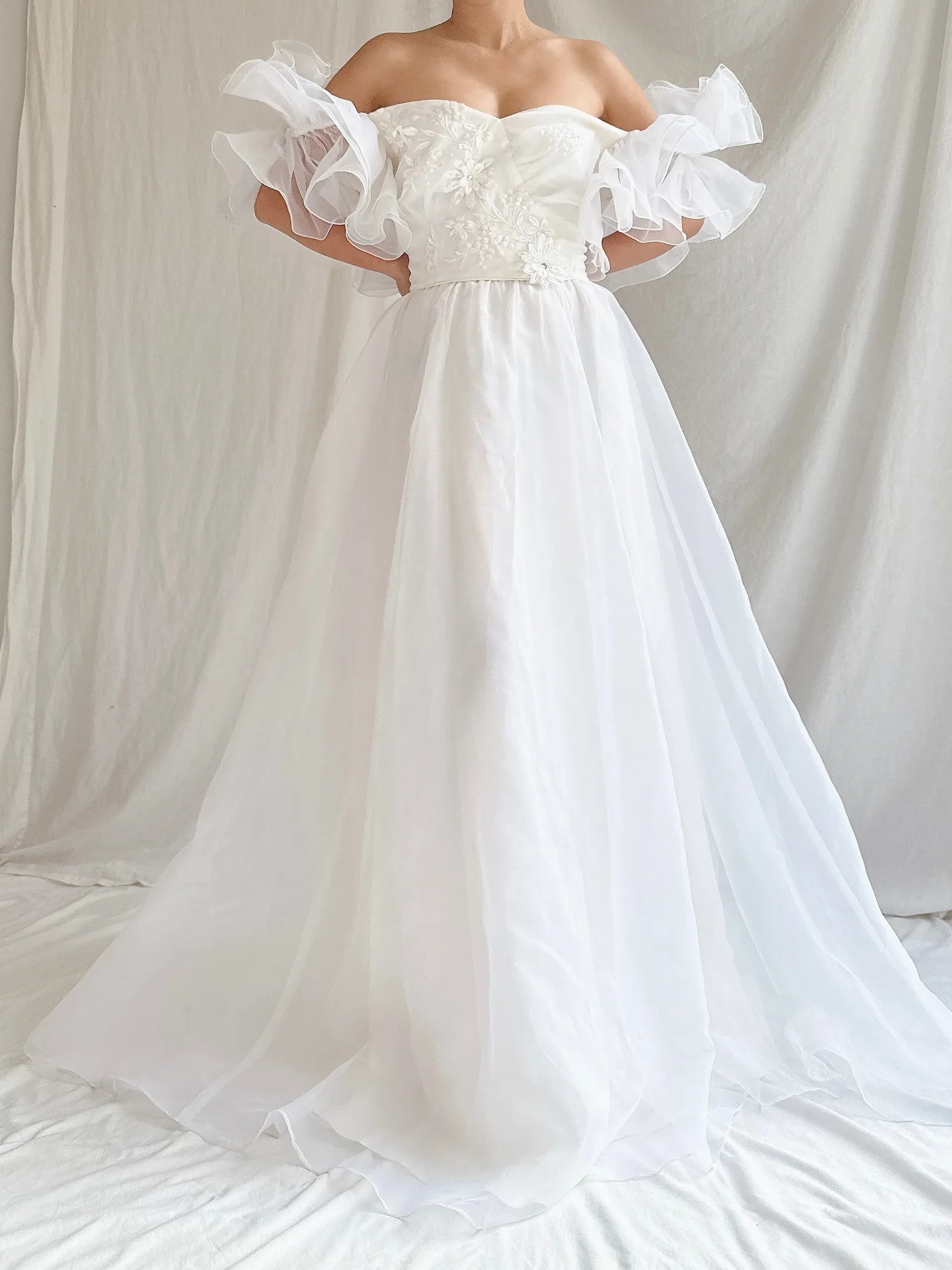 Vintage Voile Off-the-Shoulder Gown - XS