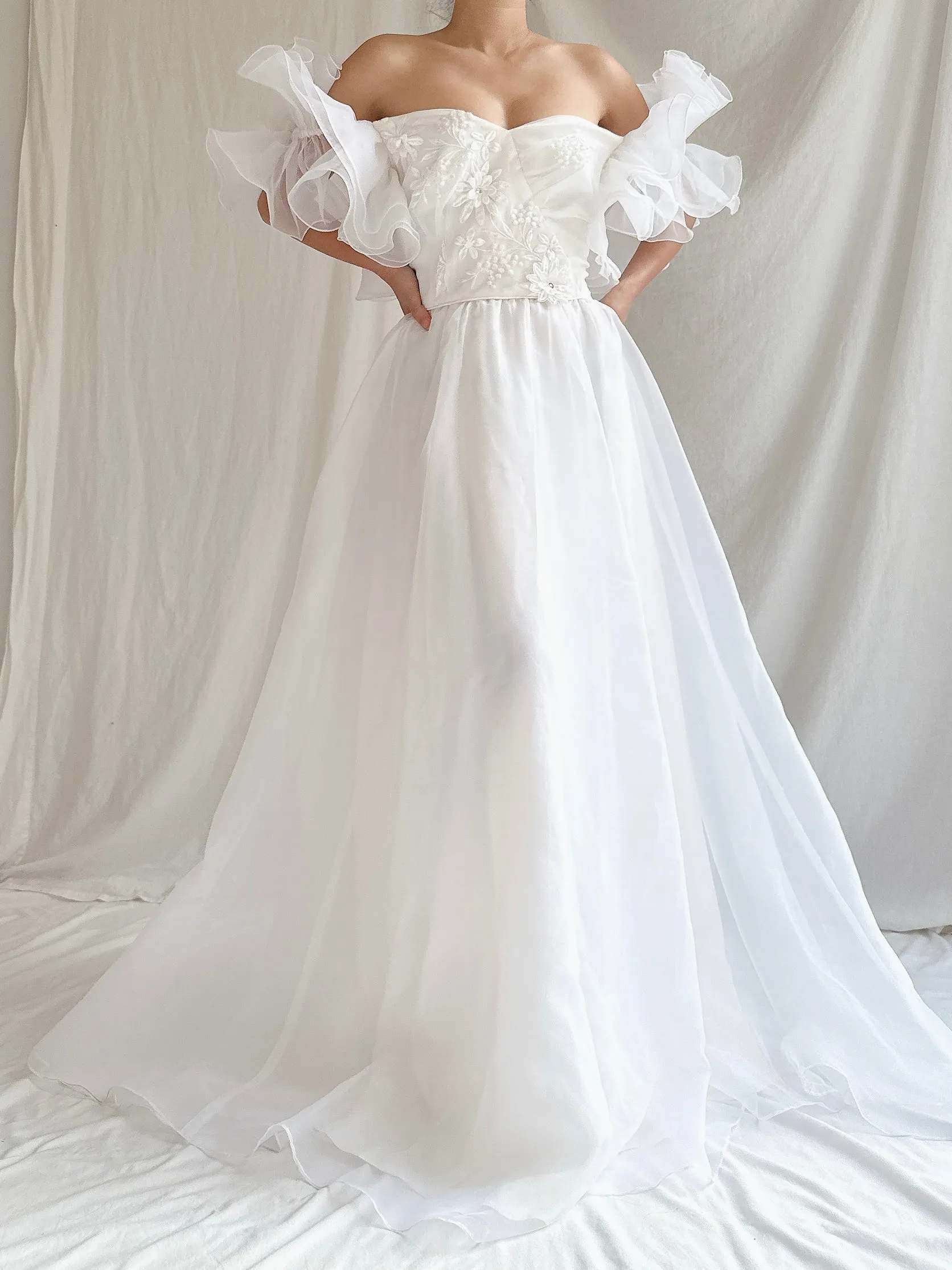 Vintage Voile Off-the-Shoulder Gown - XS