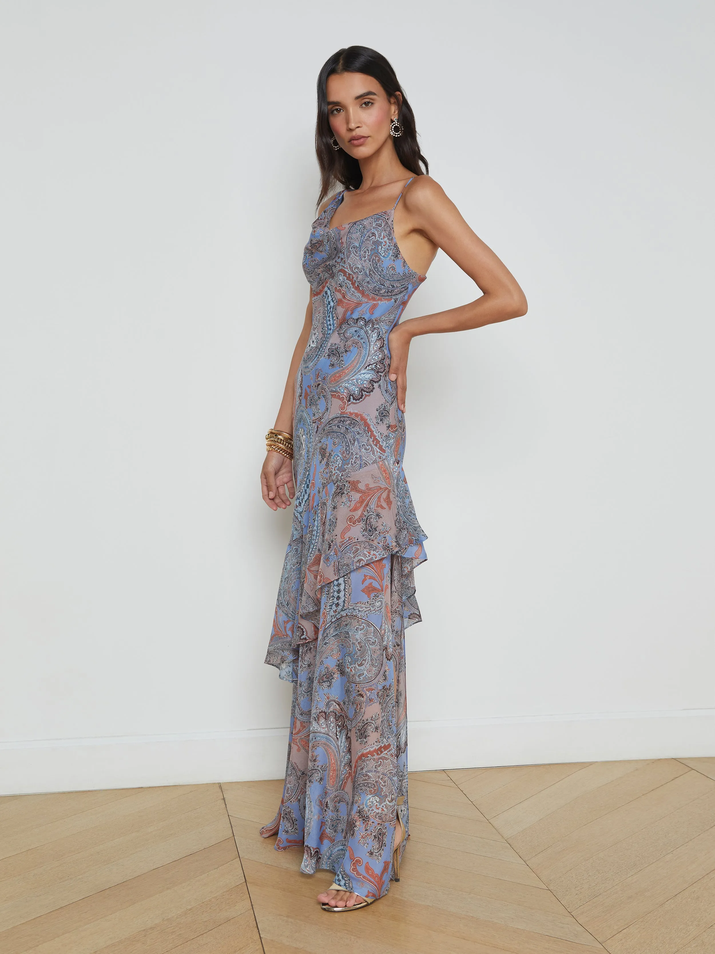 Viola Silk Cowl-Neck Gown