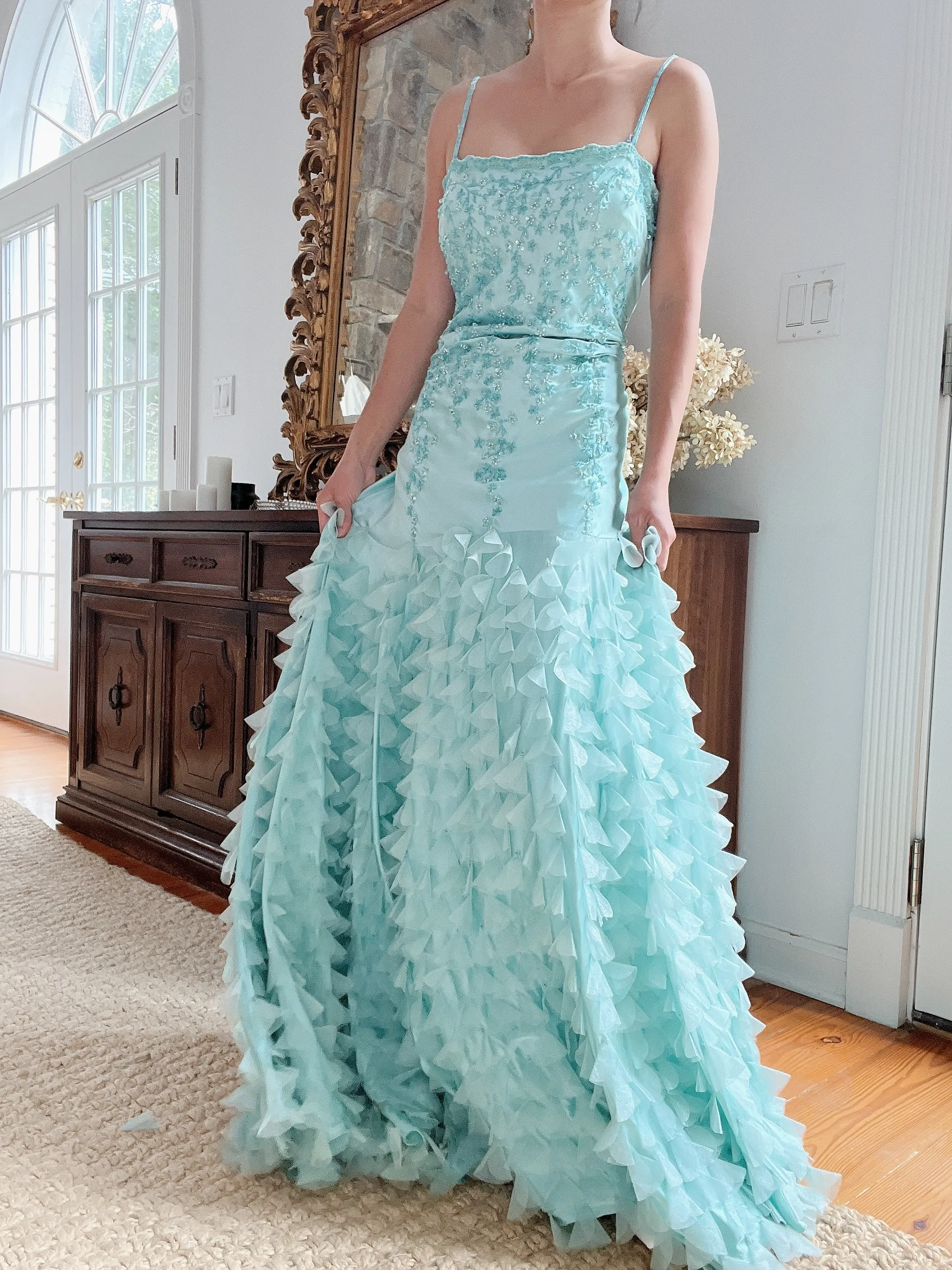 Y2K Cyan Petal Dress - M