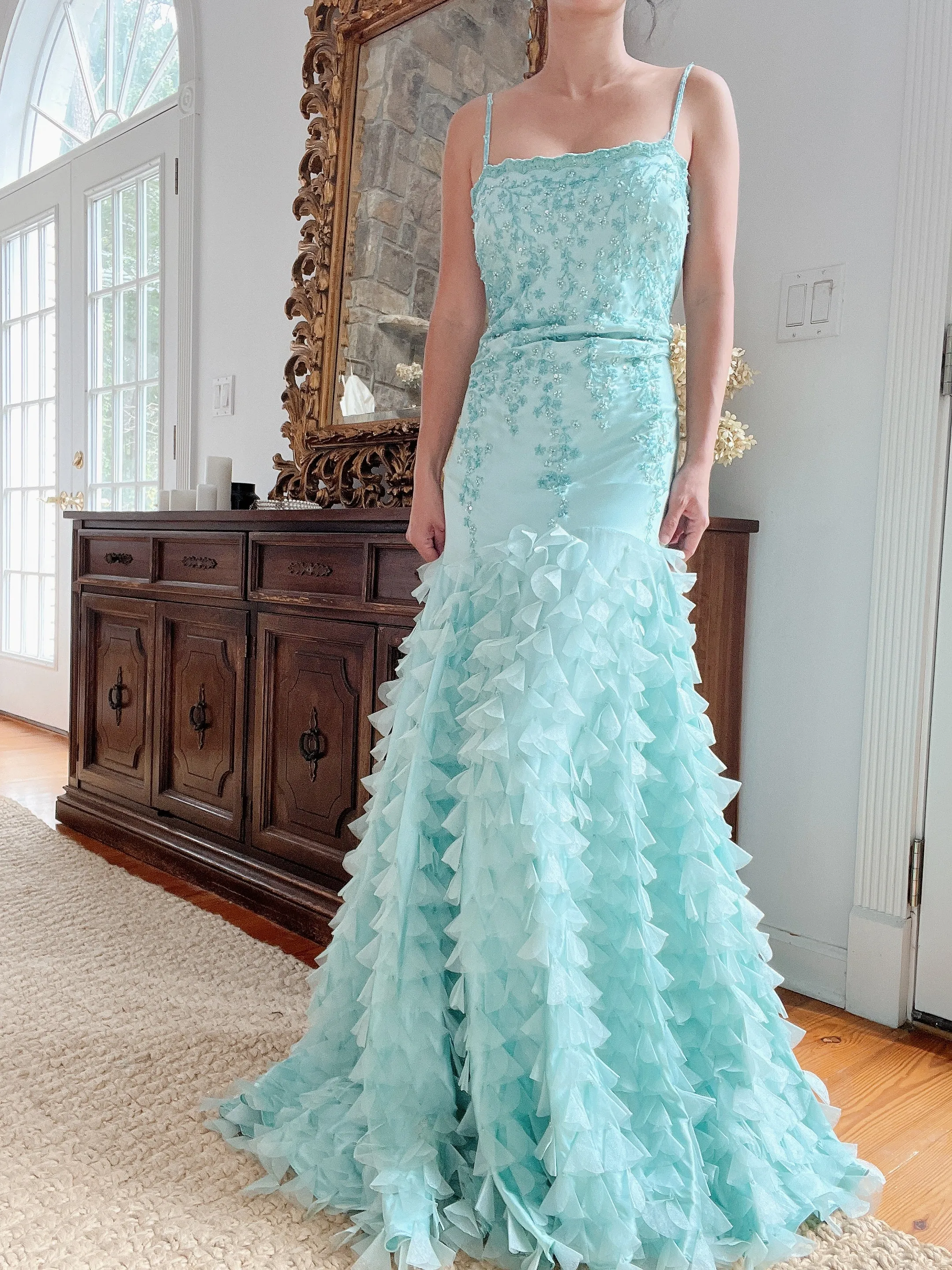 Y2K Cyan Petal Dress - M