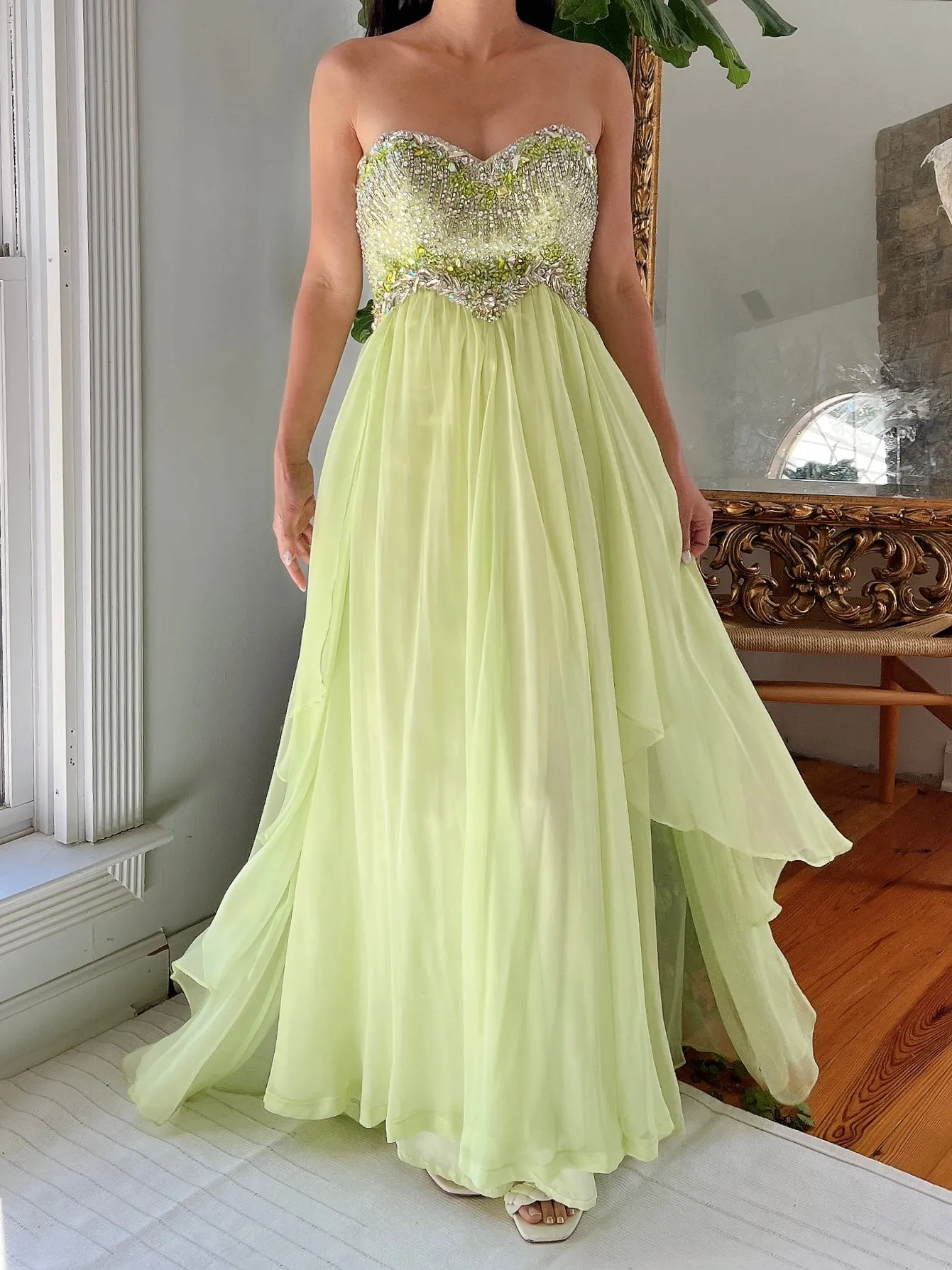 Y2K Lime Green Chiffon Dress - XS