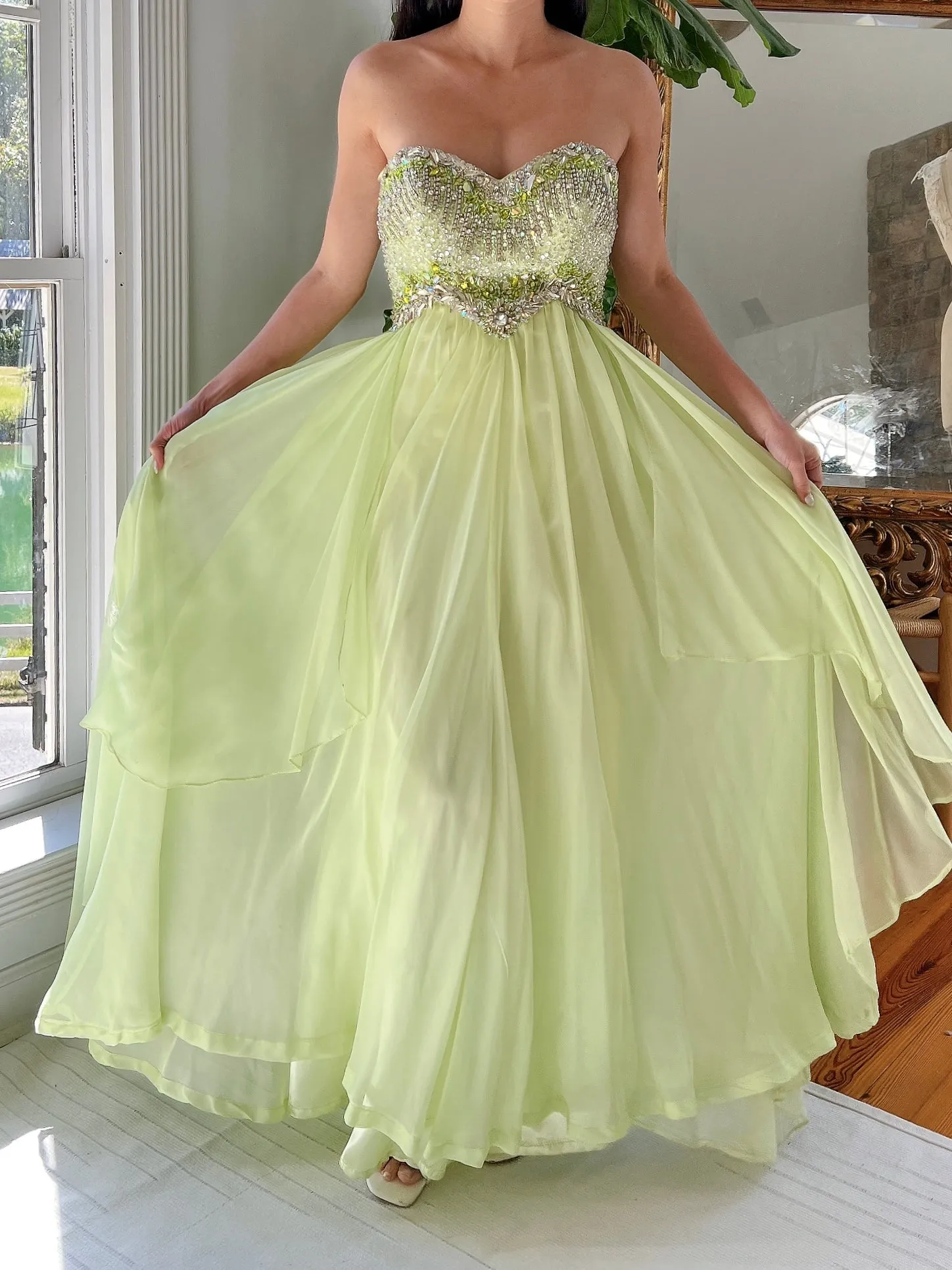 Y2K Lime Green Chiffon Dress - XS