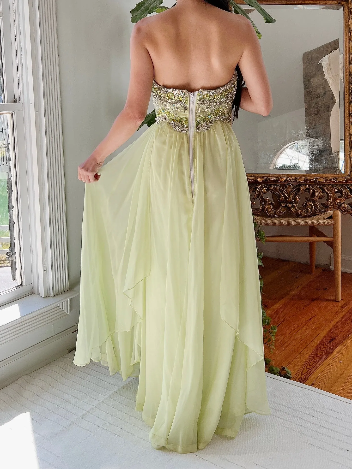 Y2K Lime Green Chiffon Dress - XS