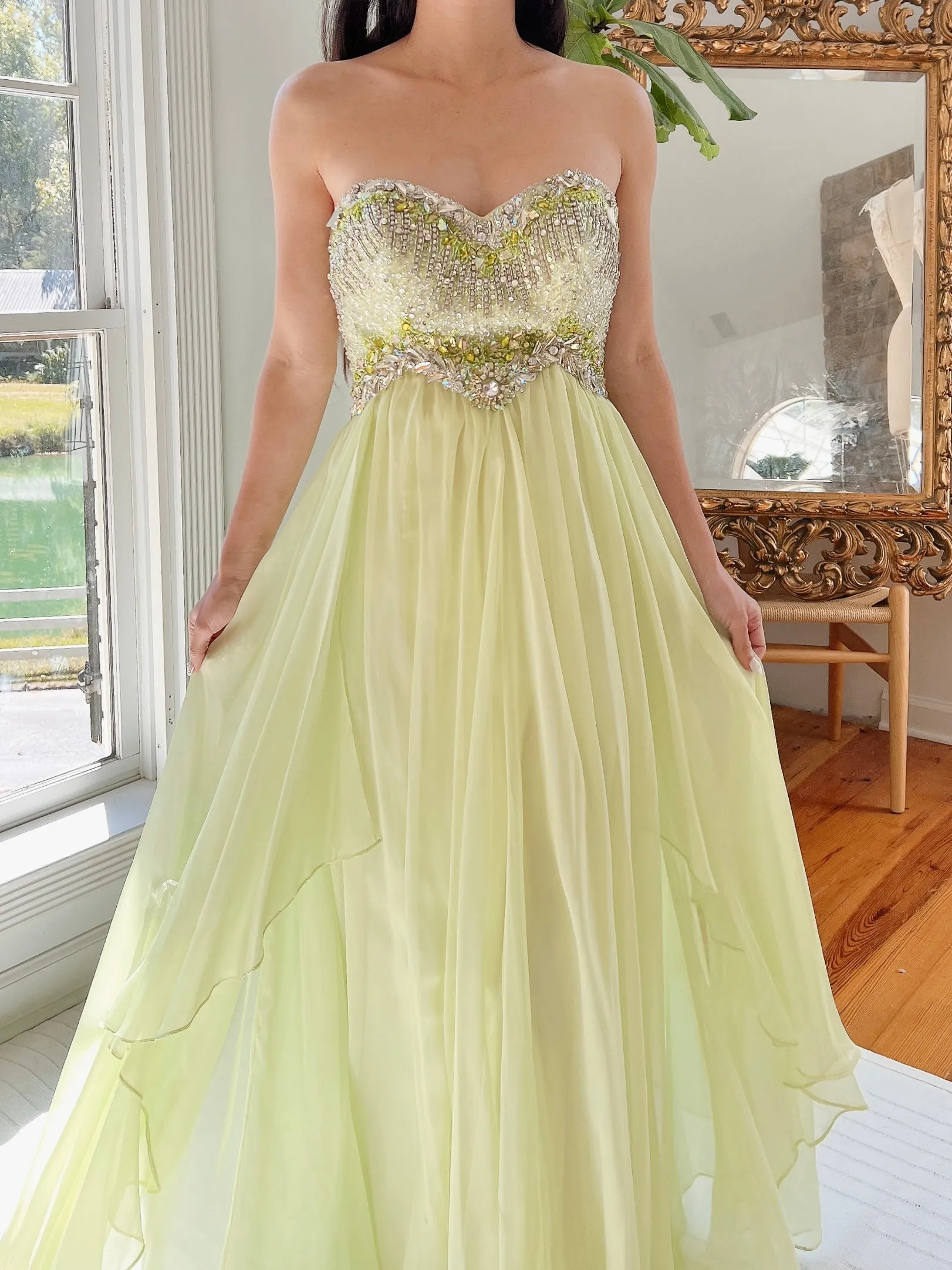 Y2K Lime Green Chiffon Dress - XS