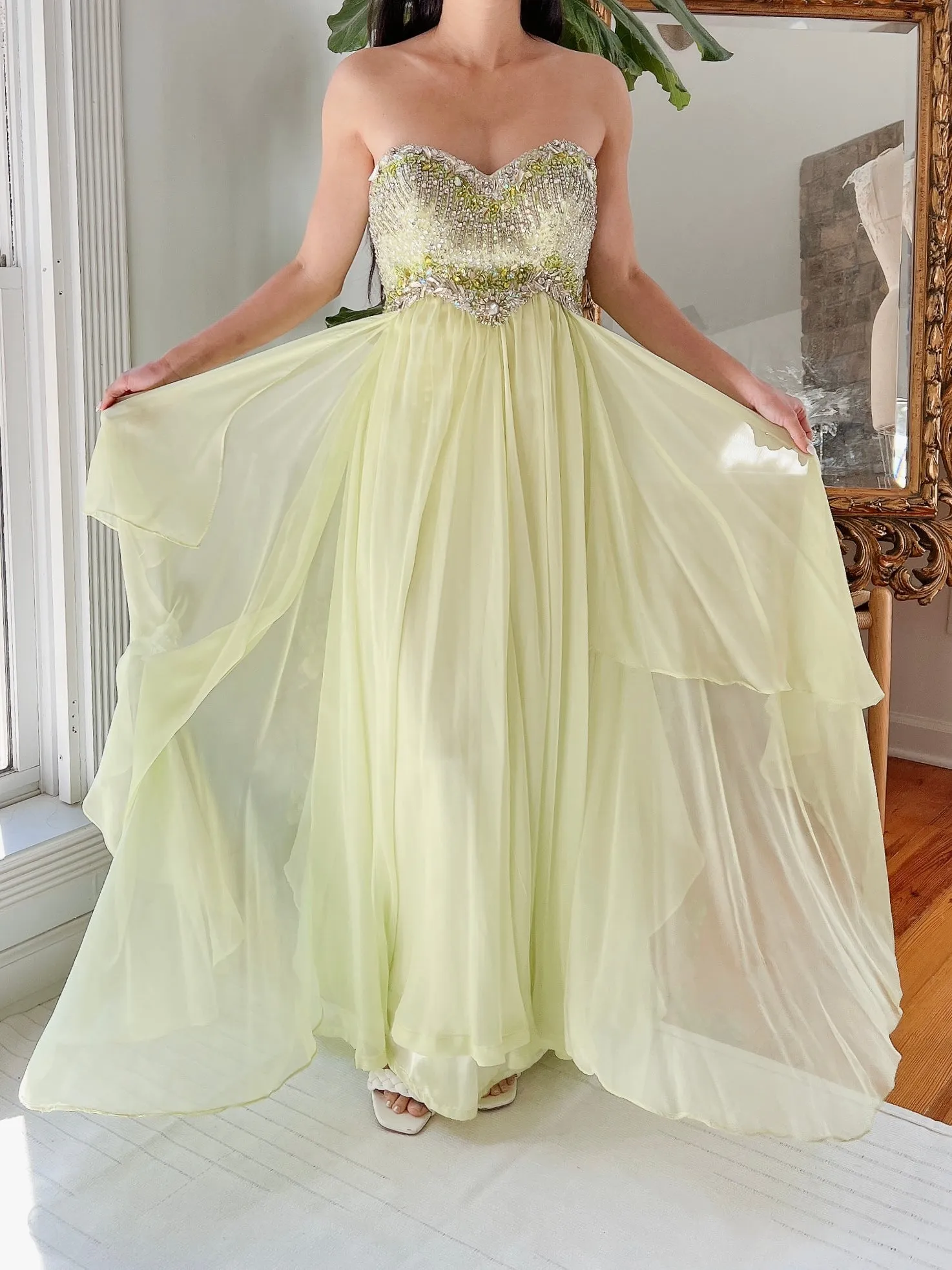 Y2K Lime Green Chiffon Dress - XS