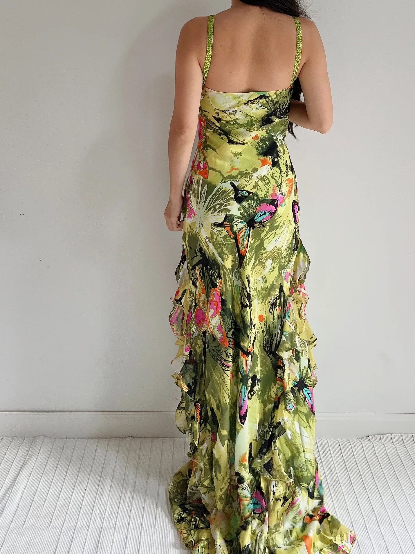 Y2K Silk Halter Butterfly Gown - M