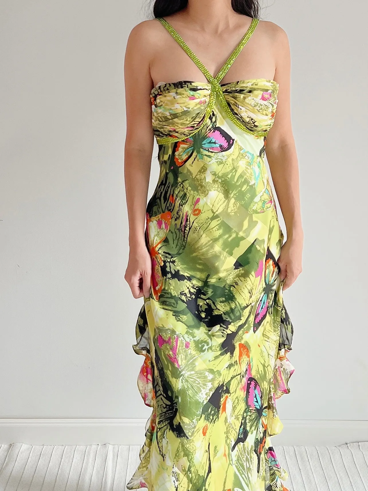 Y2K Silk Halter Butterfly Gown - M