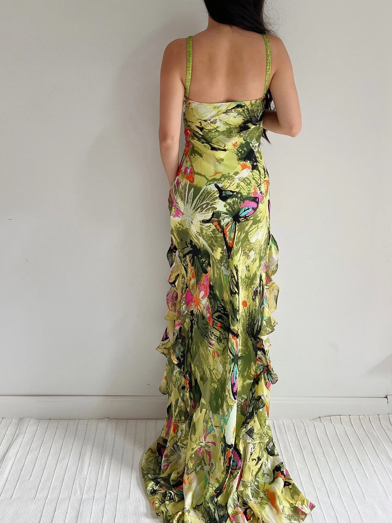 Y2K Silk Halter Butterfly Gown - M