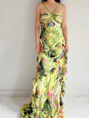 Y2K Silk Halter Butterfly Gown - M
