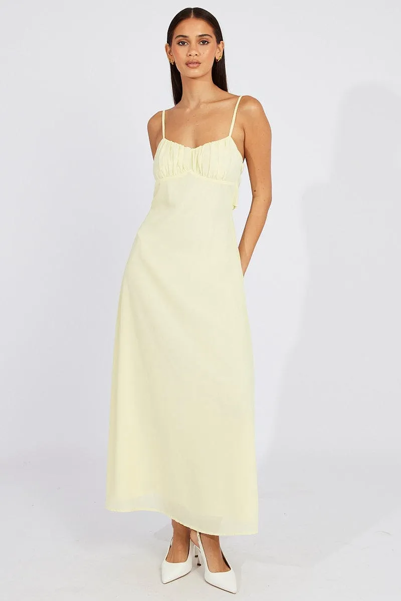 Yellow Maxi Dress Gathered Bust Strappy