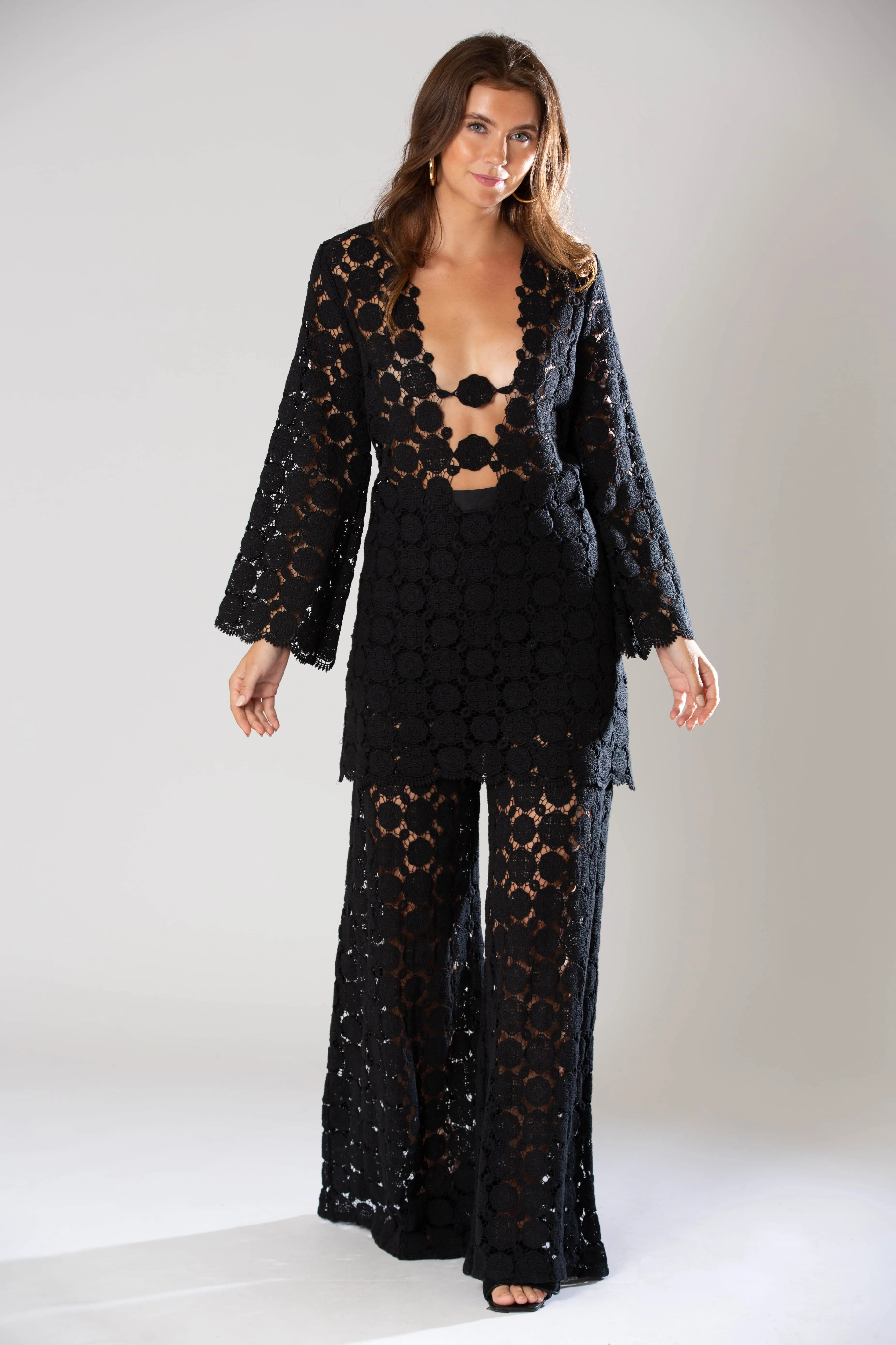 Yesenia Doily Lace Coverup Dress - Black