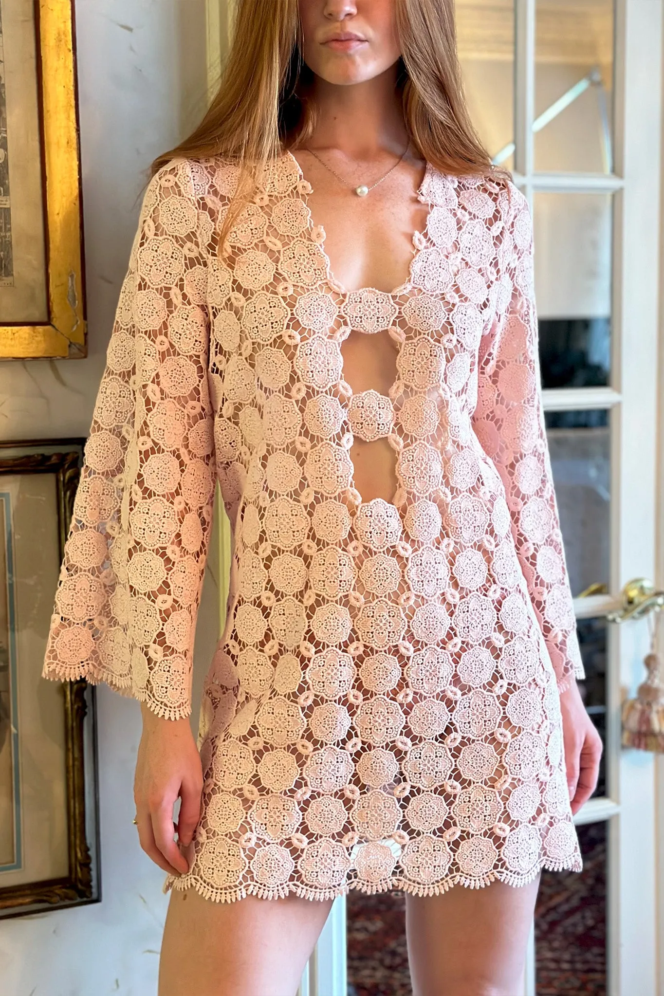 Yesenia Doily Lace Coverup Dress - English Rose